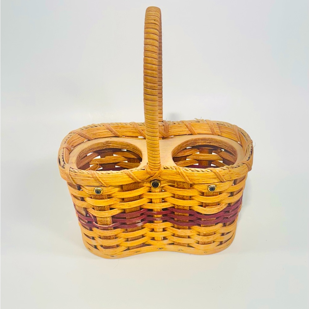 Handmade Wine Wicker Basket Holder & Picnic Caddy – Dual Bottle Carrier